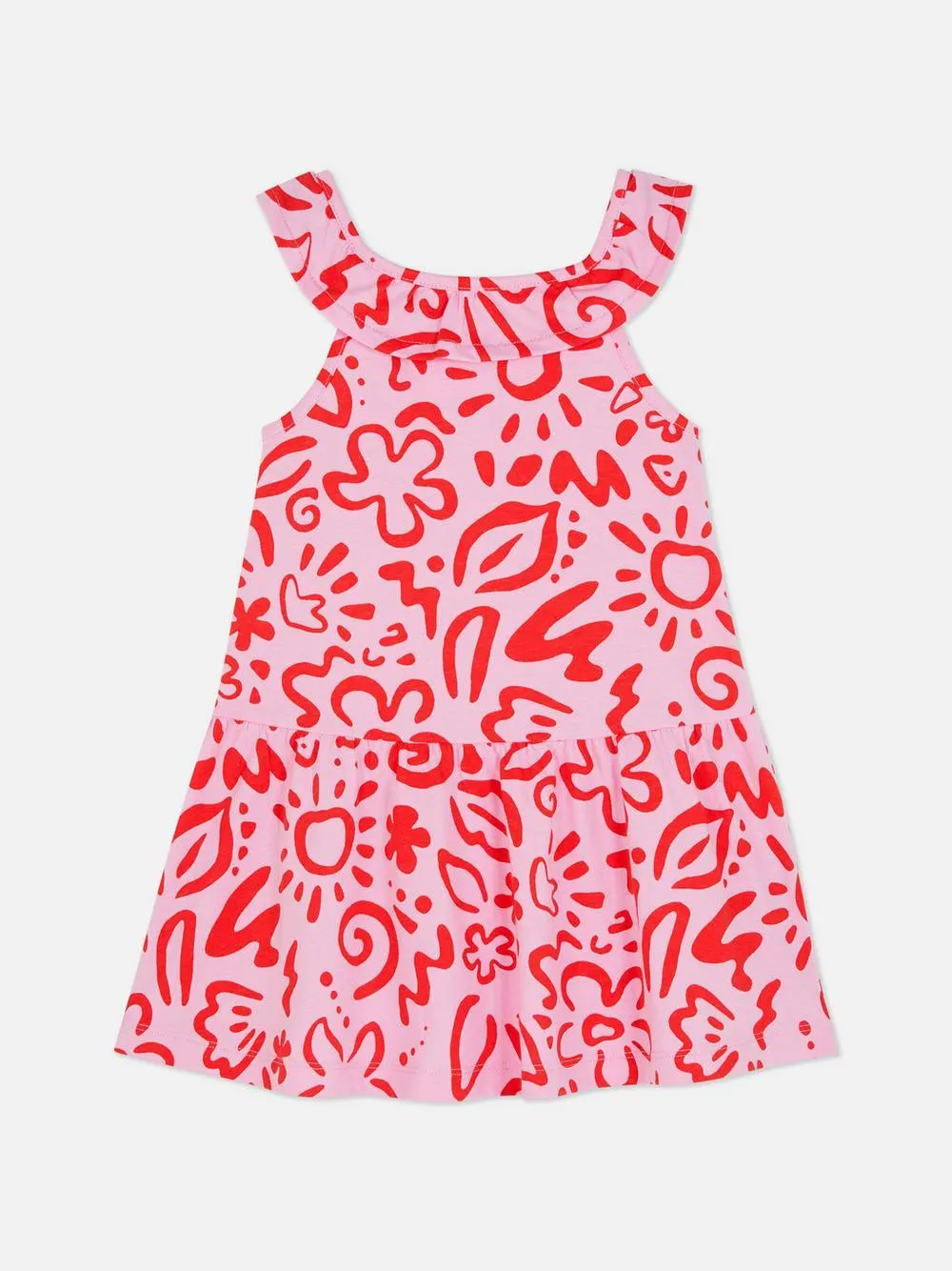 Vestido de punto sin mangas con volantes y estampado tie-dye