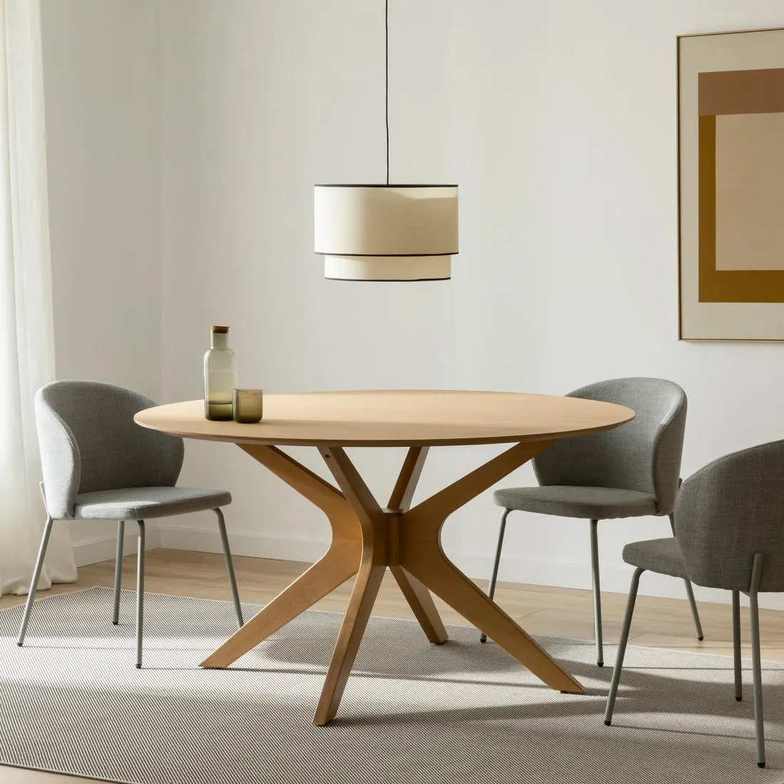 Mesa de comedor redonda de chapa de roble y madera maciza 140