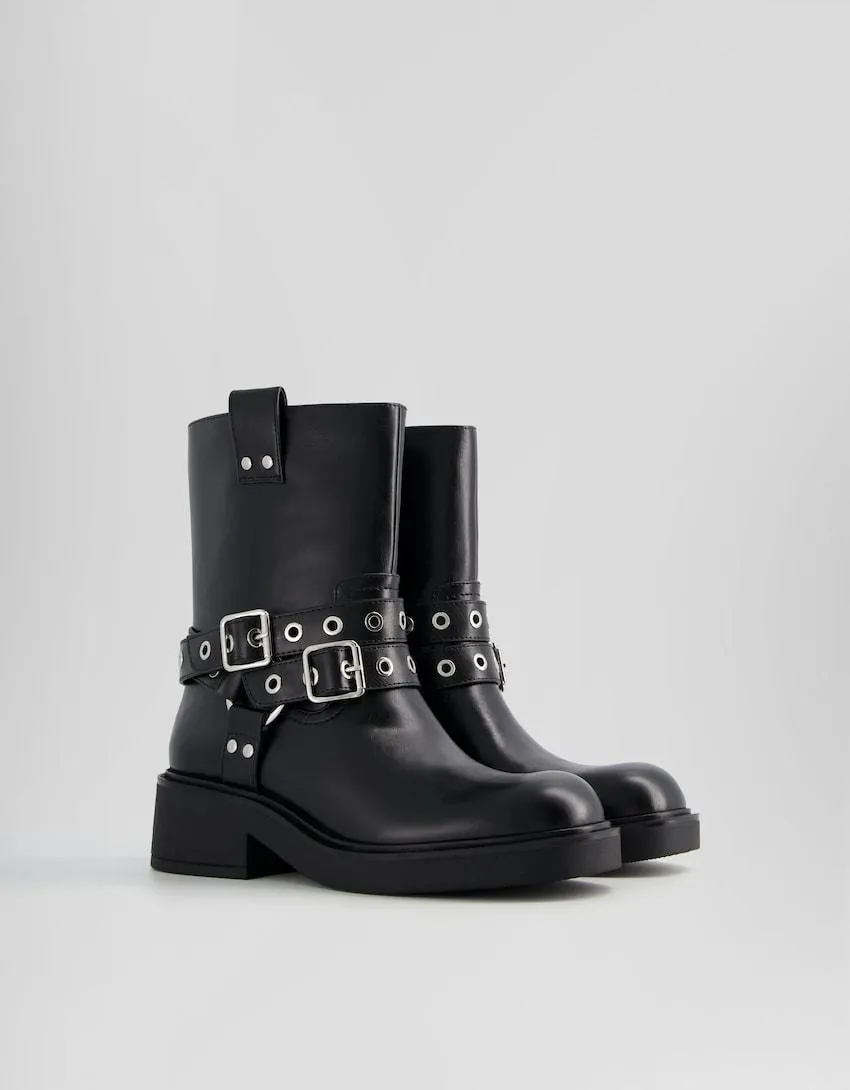 Biker ankle boots with buckle details