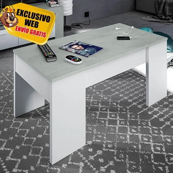 Mesa de Centro Elevable Blanco Cemento