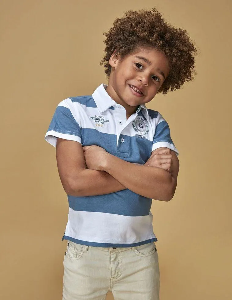 Polo rayas bordado tennis azul claro