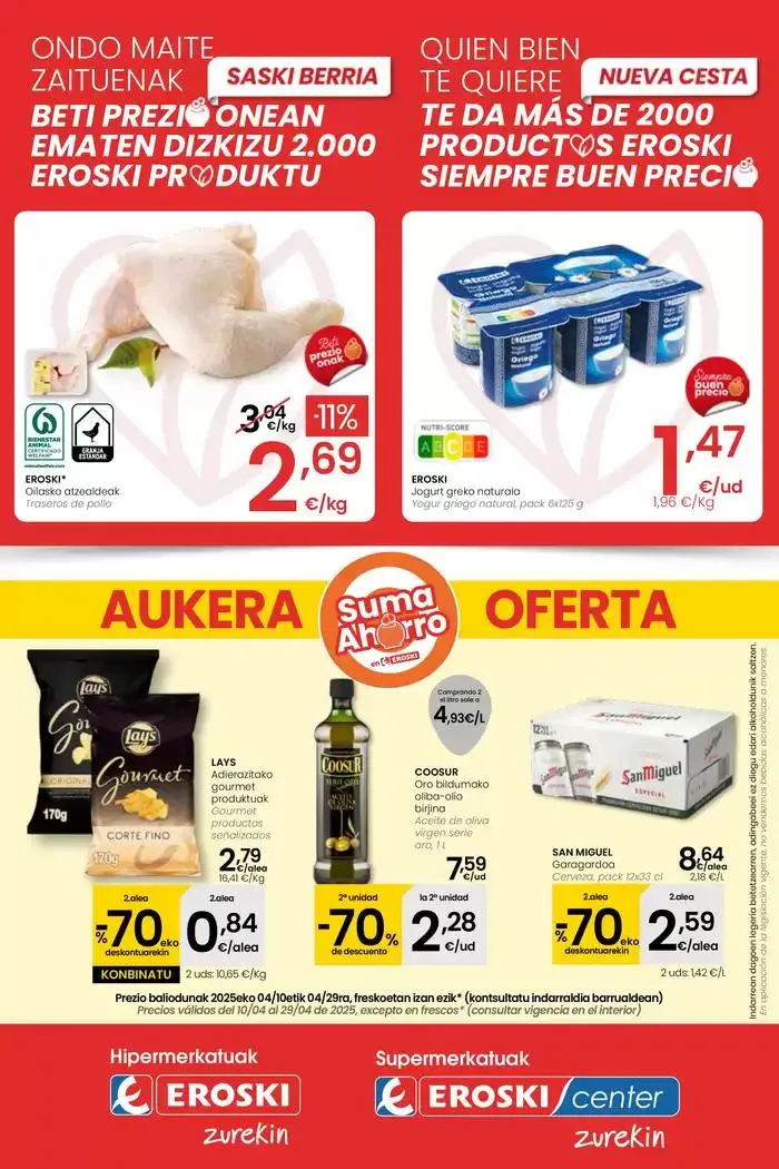 Catálogo de AUKERA OFERTA HIPERMERKATUAK EROSKI 10 de abril al 29 de abril 2025 - Página 1