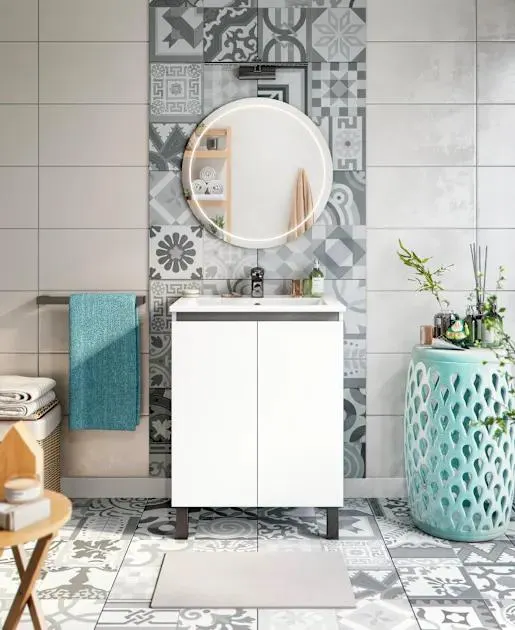 Mueble de baño Corina con lavabo blanco y negro 60cm