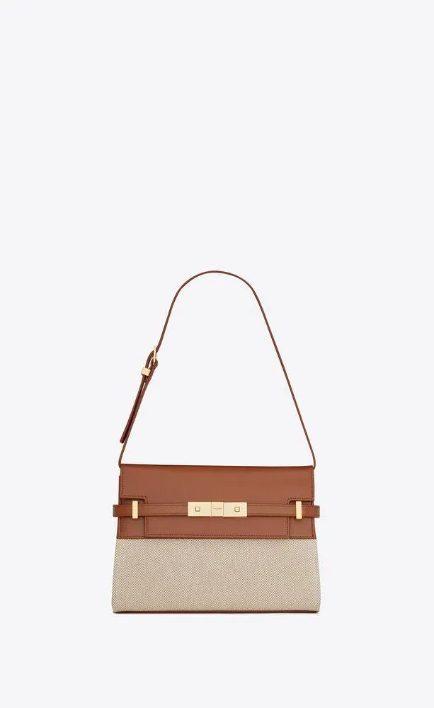 bolso de hombro pequeño manhattan de lona de algodón y piel brillante