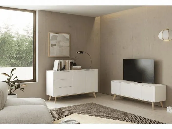 Mueble Tv 4 puertas color blanco-cera blanca