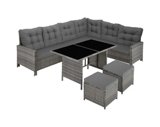 Conjunto de ratán para 6-8 personas, versátil, impermeable, gris/beige