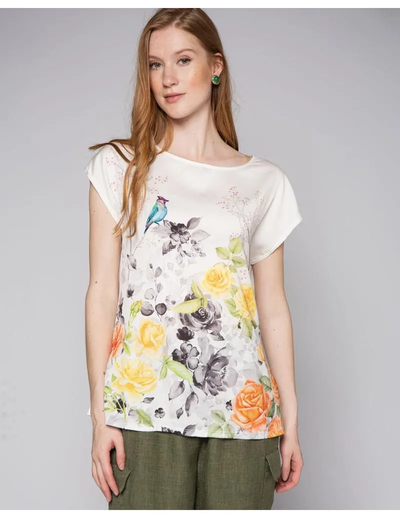 Camiseta Raso Flores Pajaros