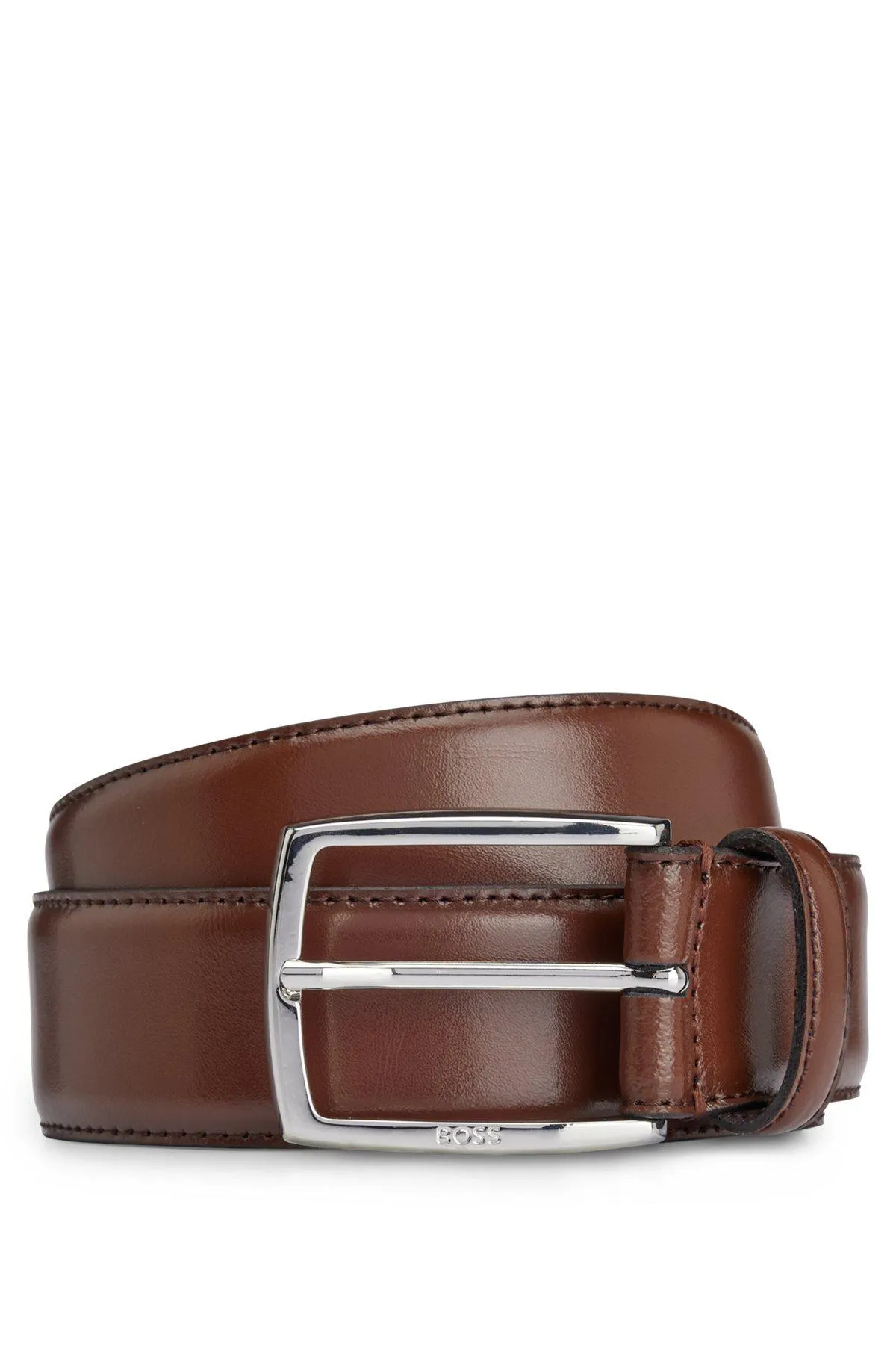 Cinturón de piel pulida fabricado en Italia con detalle de costuras