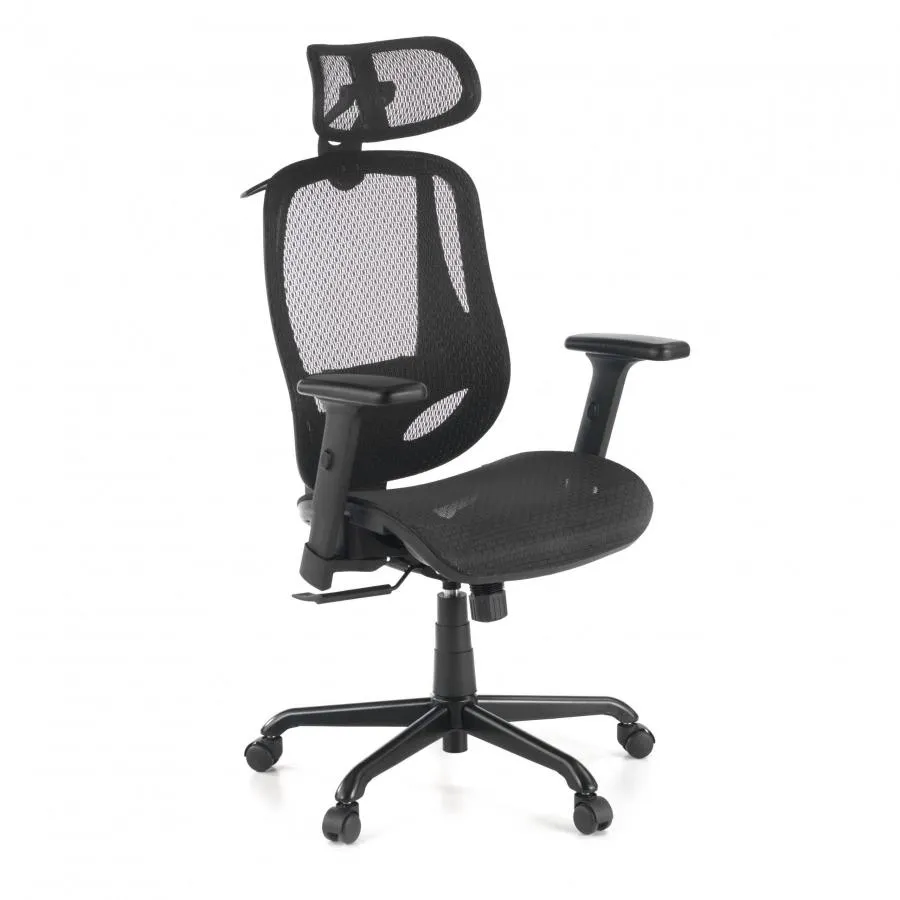 Silla de Escritorio Ergonómica Locktech, Soporte lumbar, Reposacabezas - Negro