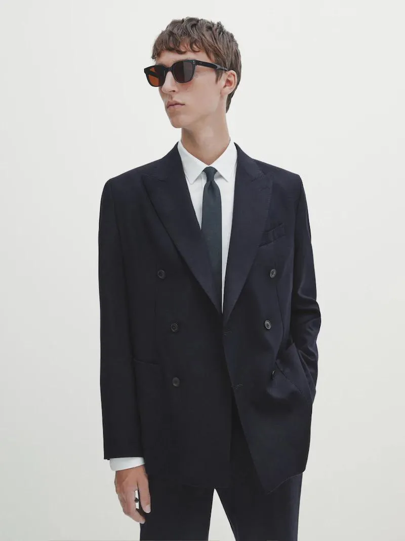 Americana traje cruzada franela lana