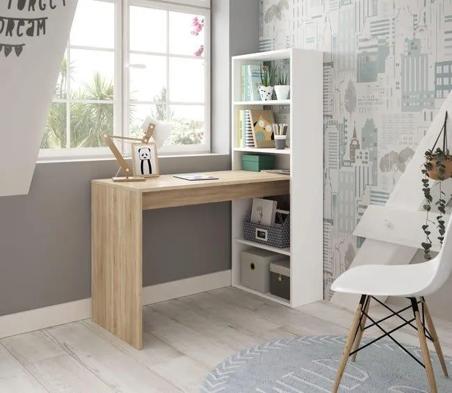 Mesa escritorio Duplo blanco y roble 120x53x144 cm