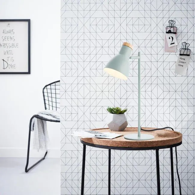 Flexo verde y madera estilo nature,casquillo fino E14 metálico con base,47cm