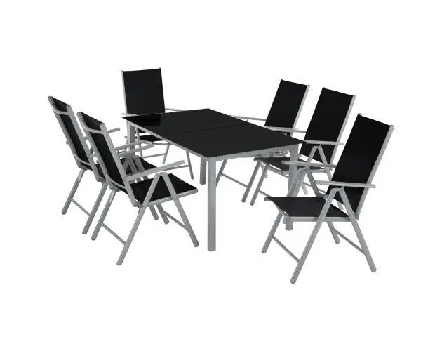 Conjunto mesa y sillas para 6 personas de aluminio y acero gris claro