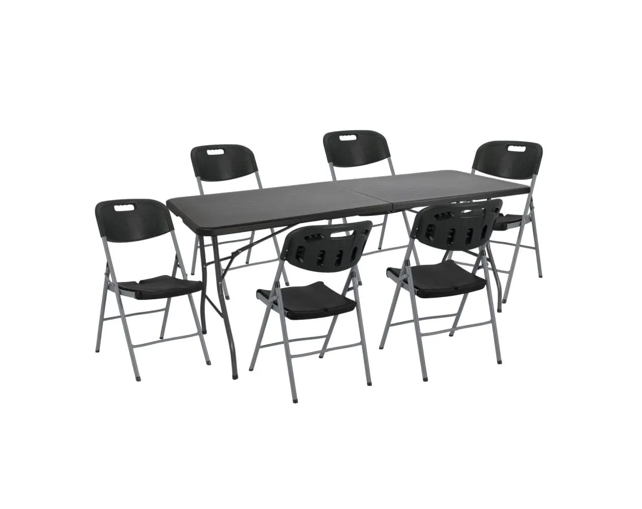 Conjunto plegable mesa 180cm y 6 sillas con asa catering o91