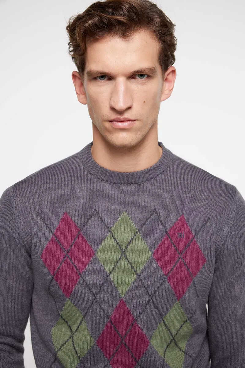 Jersey cuello caja con intarsia rombos