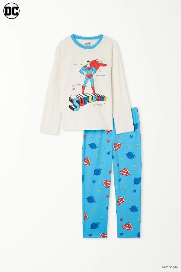 Pijama Largo de Algodón con Estampado de Superman para Niño