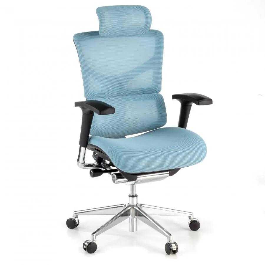 Silla Ejecutiva Ergonómica Erghos3, Teshion modelo premium con reposacabezas - Azul