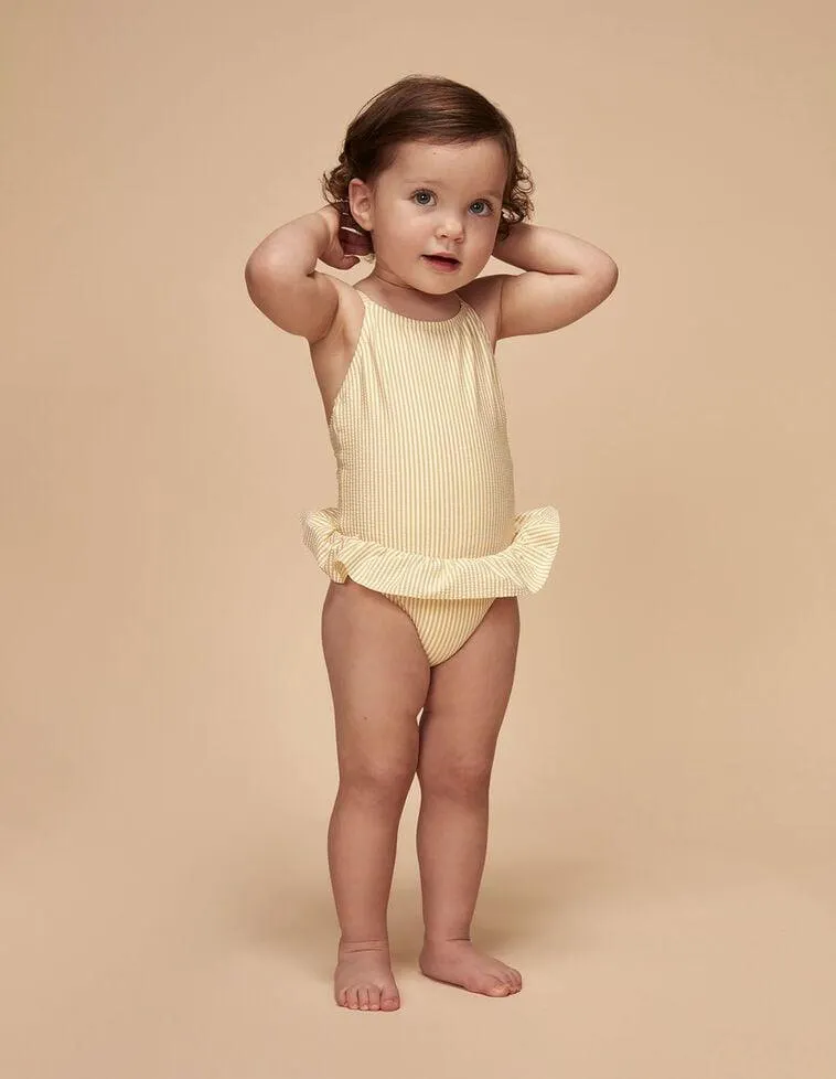 Traje de baño estampado seersuker amarillo