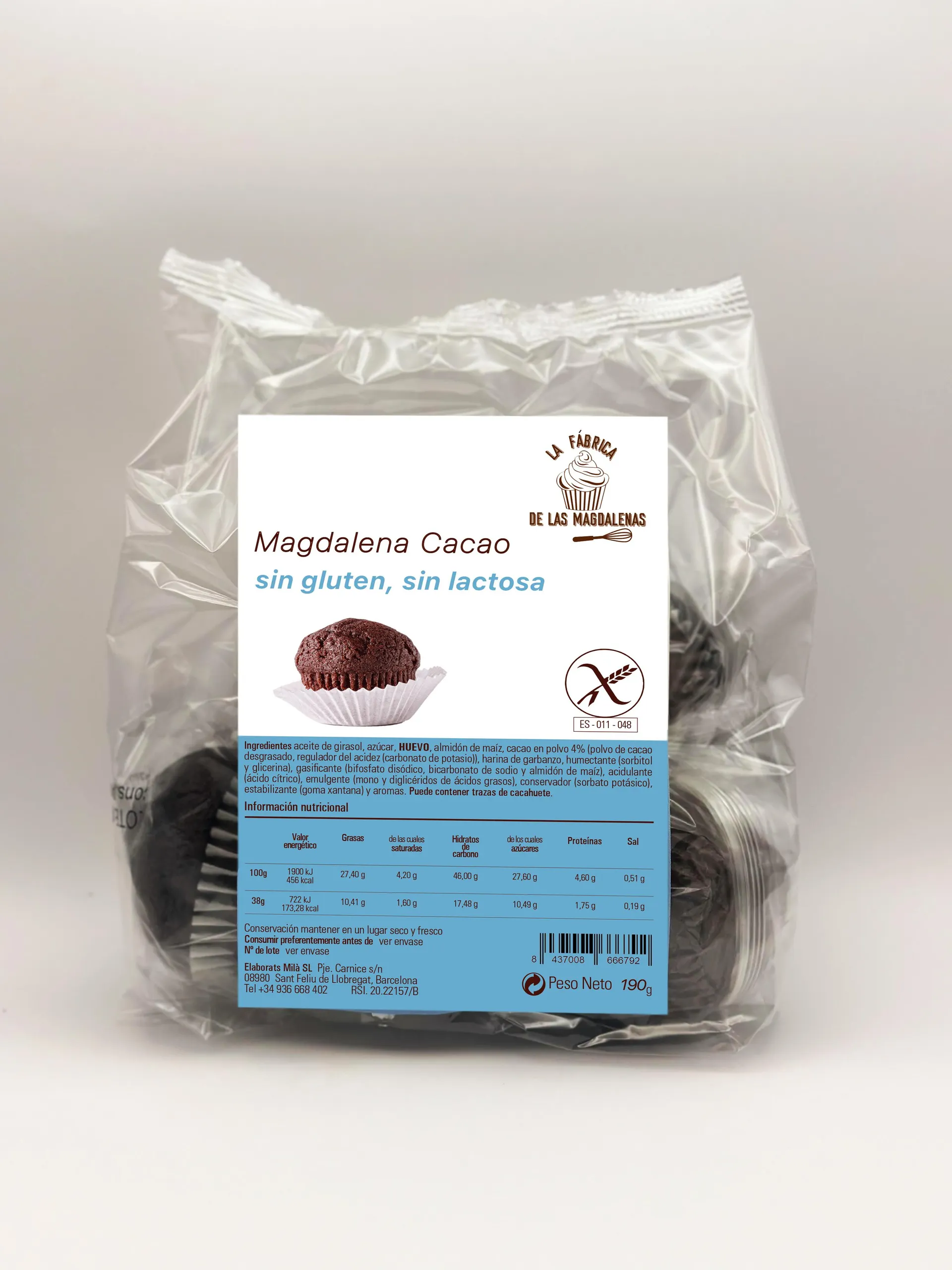 MAGDALENA SIN GLUTEN CHOCOLATE 5UD. 190G
