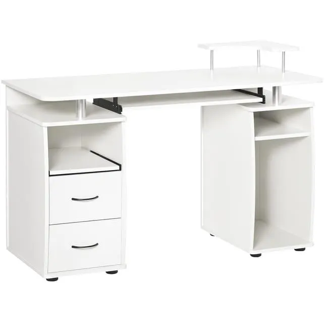 Mesa de Ordenador HOMCOM Melamina de Madera Blanco 120x55x85 cm