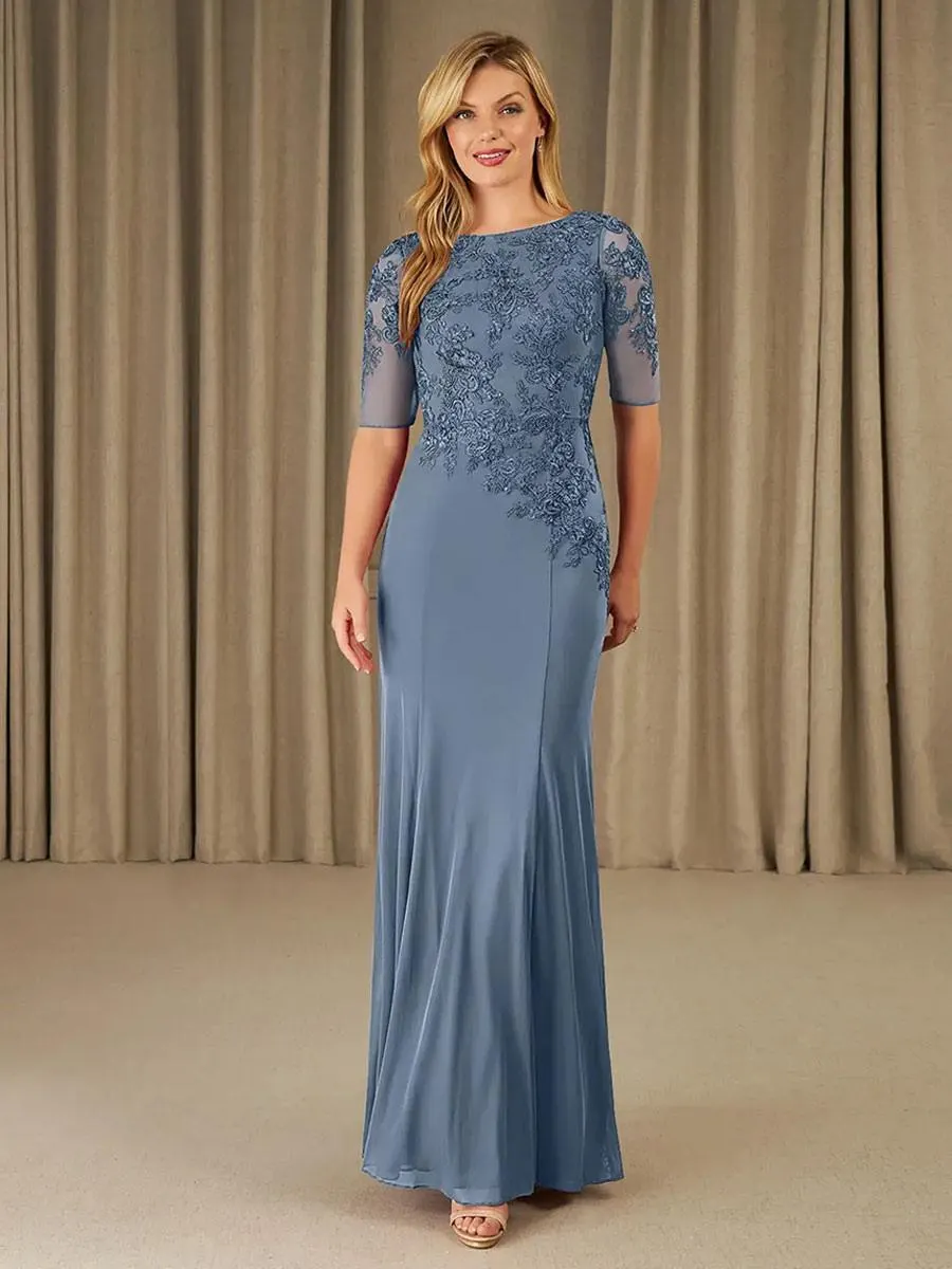 Vestido de fiesta para madre de la novia Joya Cuello Medias mangas Sirena Encaje Hasta el tobillo Vestidos de invitados para boda Personalización gratuita