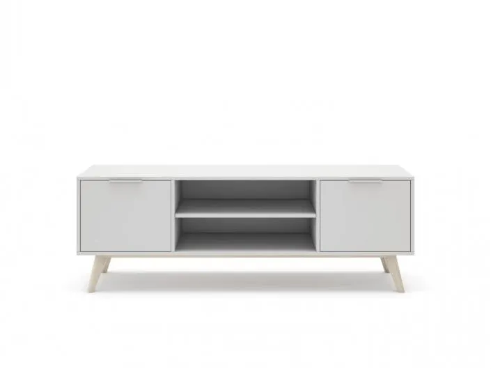 Mueble tv con puertas y huecos color blanco y cera blanca
