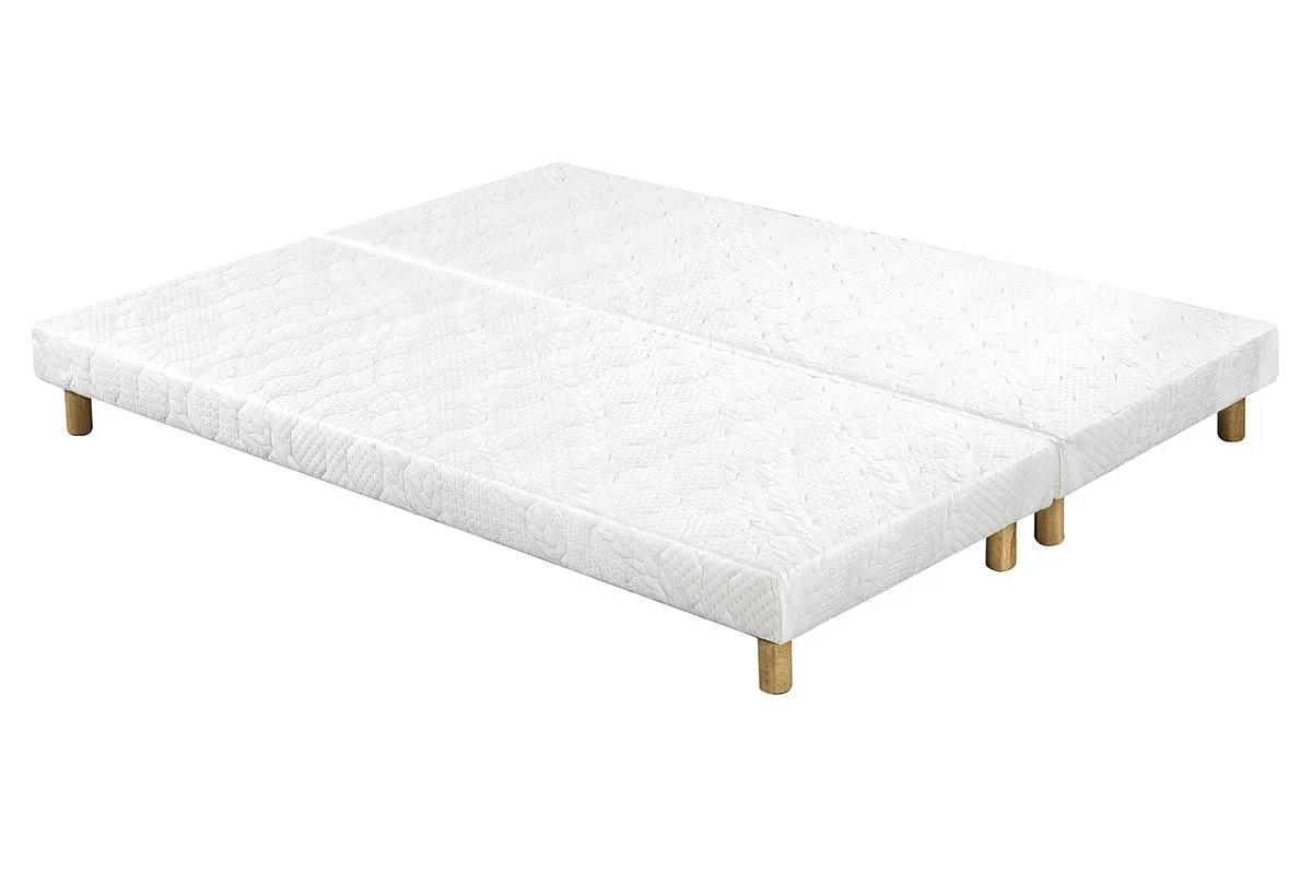 Set de 2 somieres tapizados en blanco con patas de madera 90 × 200 cm JAMI