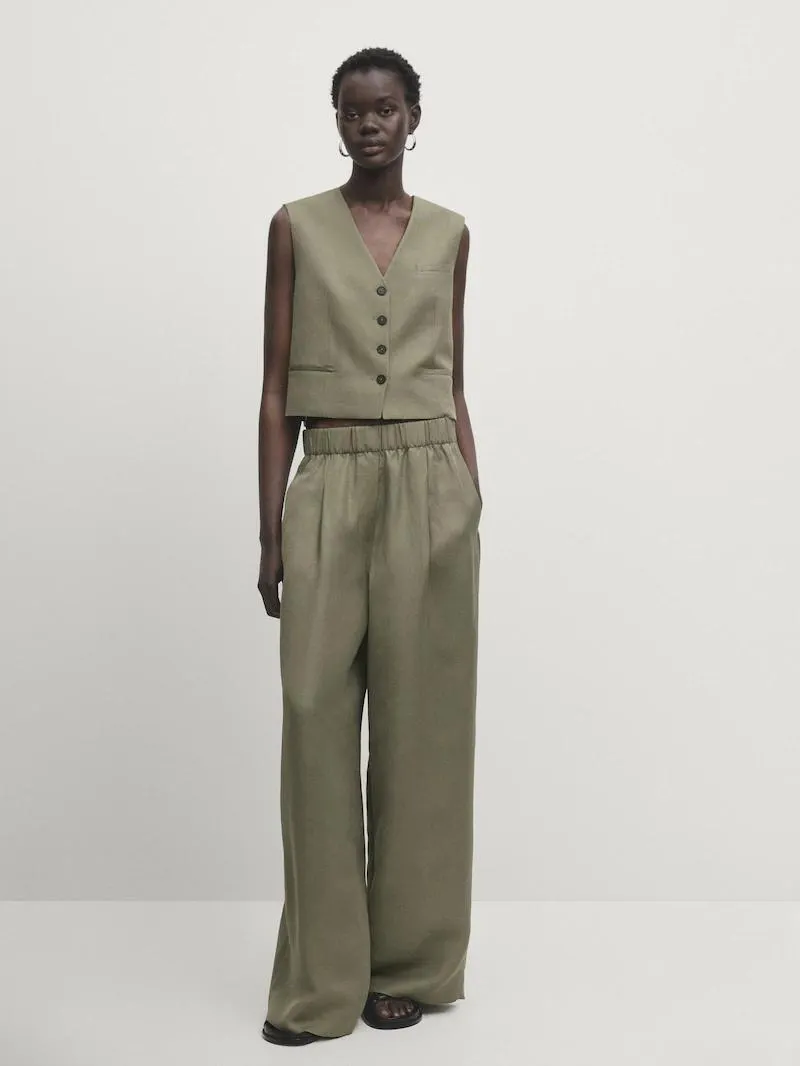 Pantalón ancho cintura elástica conjunto