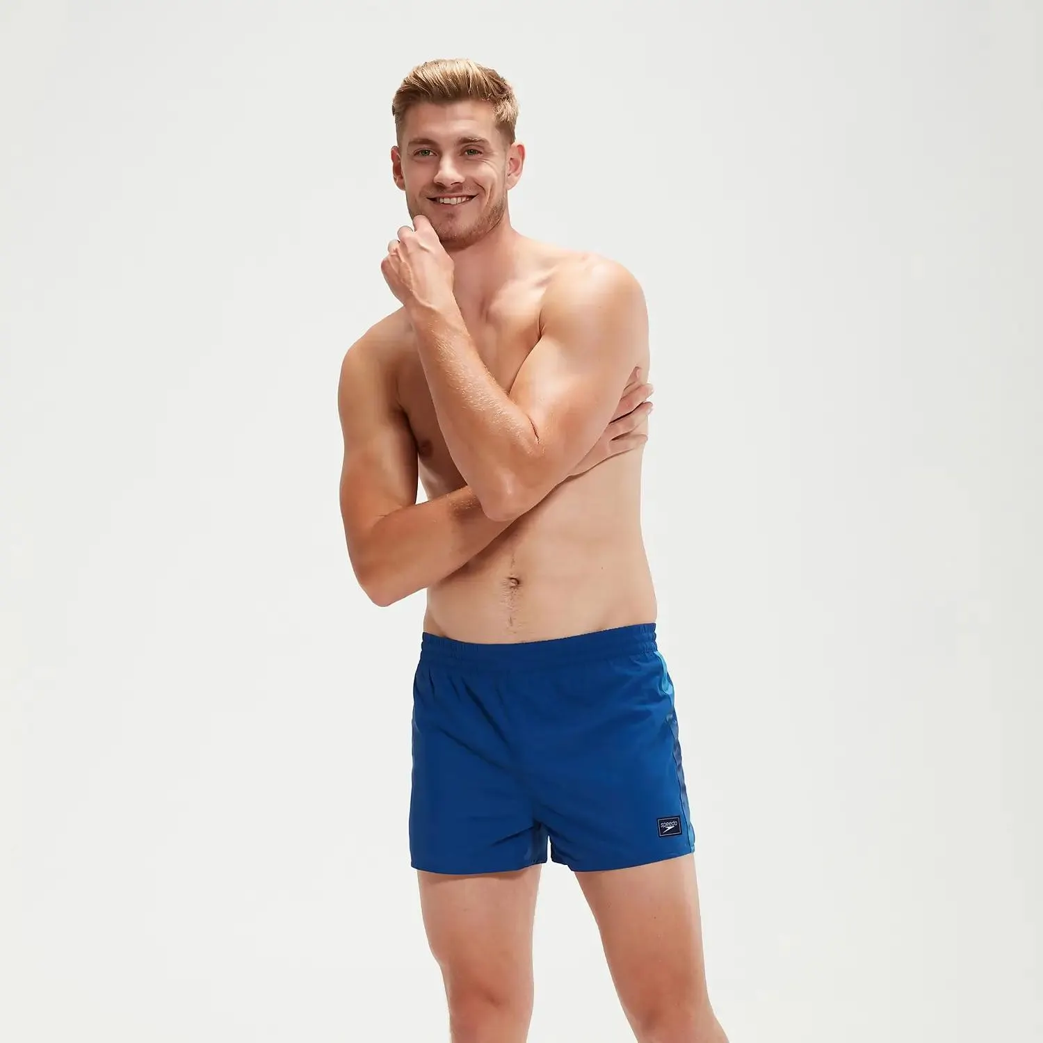 Bañador corto Retro de 33 cm para hombre, azul/azul agua