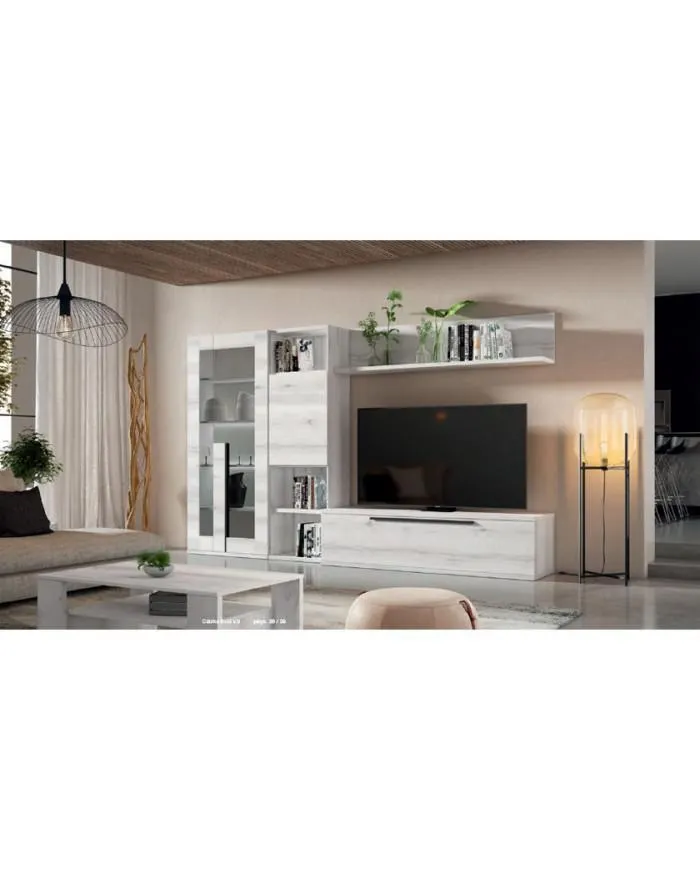 Mueble de comedor con vitrina doble y estanterías en color madera blanca albo en Nattex