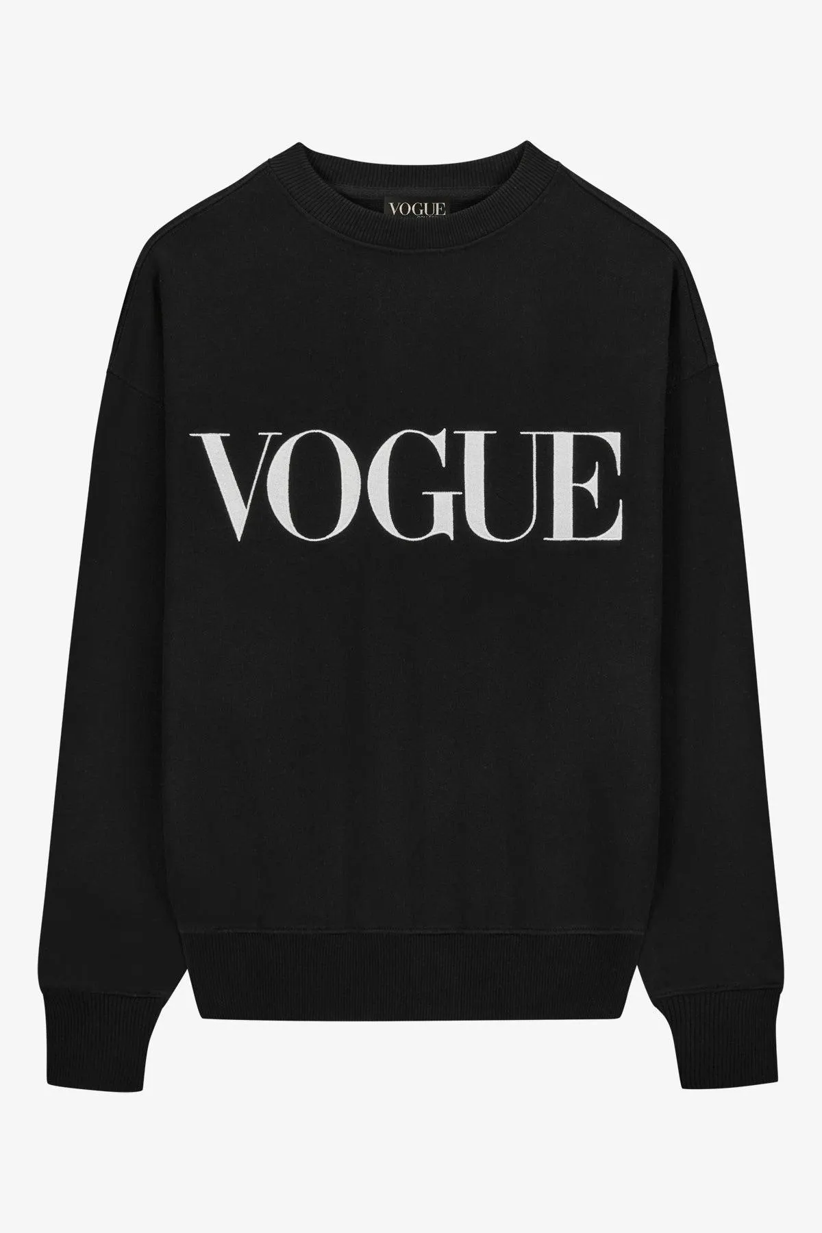 Sudadera VOGUE negra con logo bordado en crema