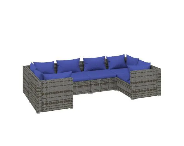 Vidaxl set de sofás de jardín 6 piezas y cojines ratán sintético gris