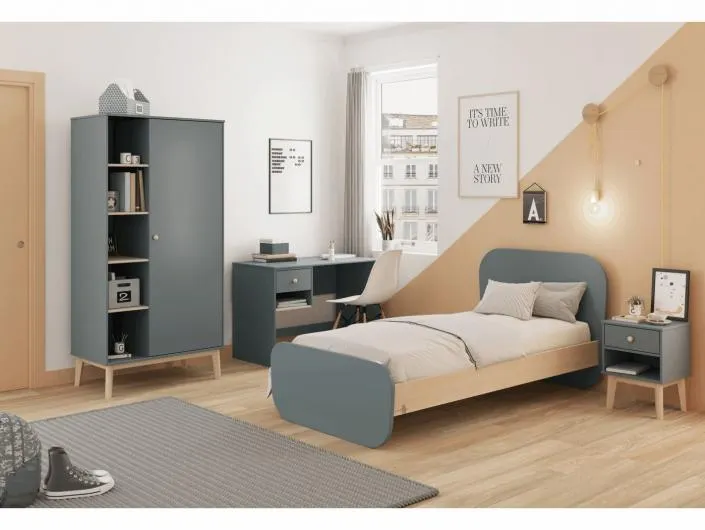 Escritorio verde kaki y cera blanca con 1 cajón y 1 hueco