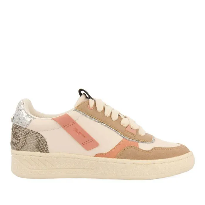 Angath women's white sneakers with mixed prints and textures