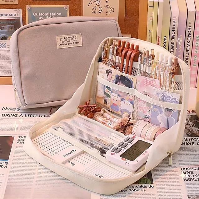 Estuche para lápices Estuche para bolígrafos Bolsa para marcadores Resistente al Agua Múltiples Funciones con cremallera Lona para Colegio Oficina Empresa