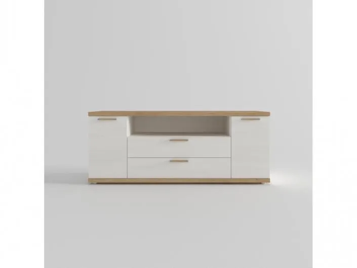 Mesa tv. 2 puertas,hueco y 2 cajones color artisan-polar de 140 cm.