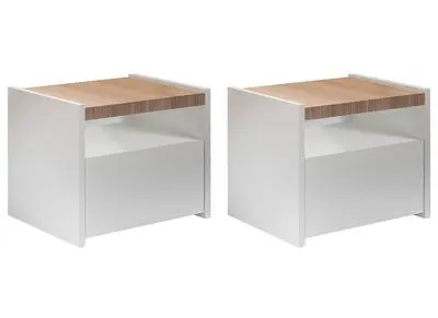 Set de 2 mesillas de noche de diseño con cajones blanco mate y acabado roble VERDI