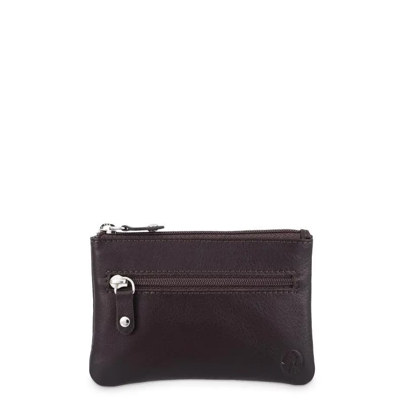 Monedero mediano 3 cremalleras llavero interior hombre en piel vacuno color marrón- Box