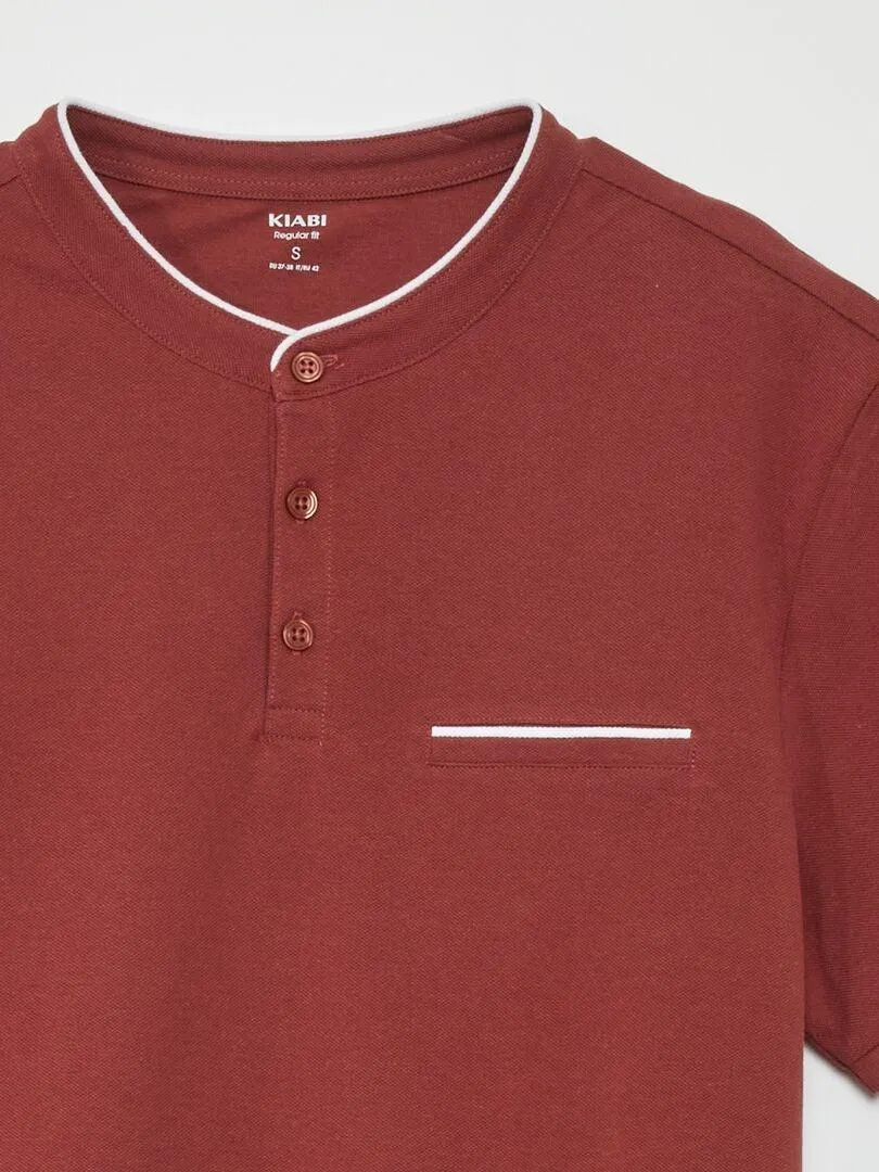 Polo de piqué algodón con cuello mao - ROJO