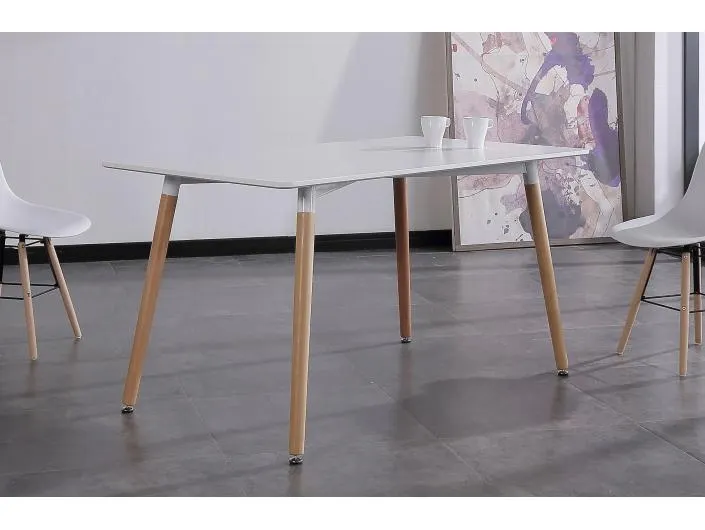 Mesa de comedor fija de 140 cm color blanco-haya