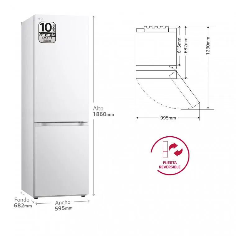 Frigorífico Combi Door Cooling+, 1,86m, Clasificación D, capacidad de 344l, Blanco, Serie 500