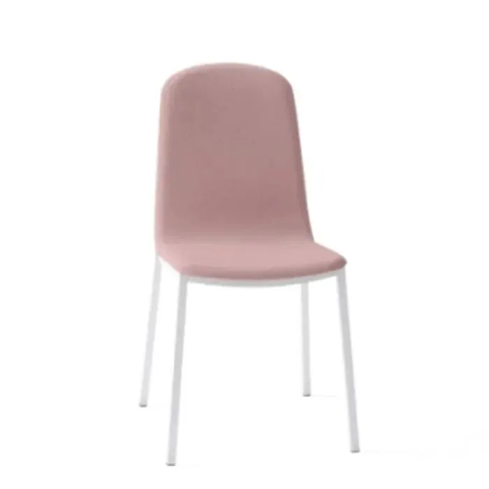 Silla con Patas de Acero Epoxi Blanco y Asiento Rosa MOLY Tapizado A