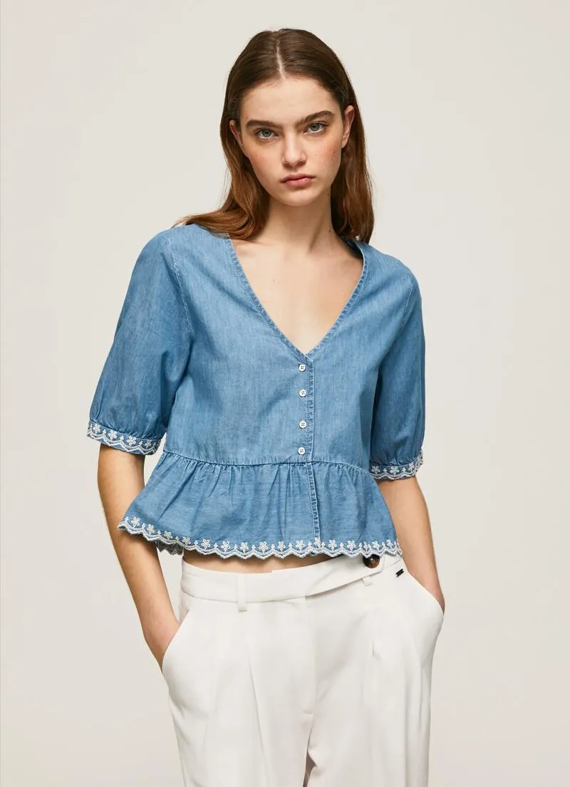 BLUSA DENIM ESCOTE EN V