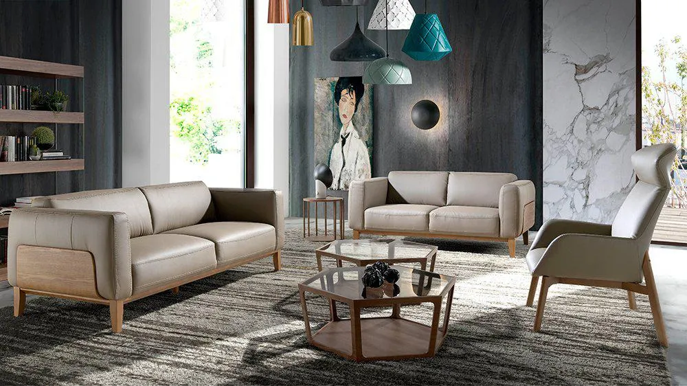 Sofá nogal y piel Mazzini