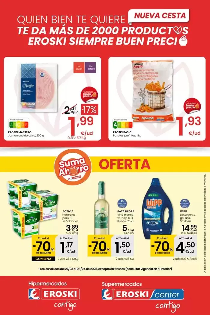 Catálogo de Precio más bajo HIPERMERCADOS EROSKI 27 de marzo al 8 de abril 2025 - Página 1