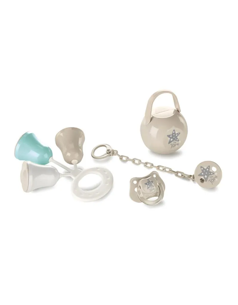 Set regalo: chupete, clip chupetero, cajita chupete y sonajero