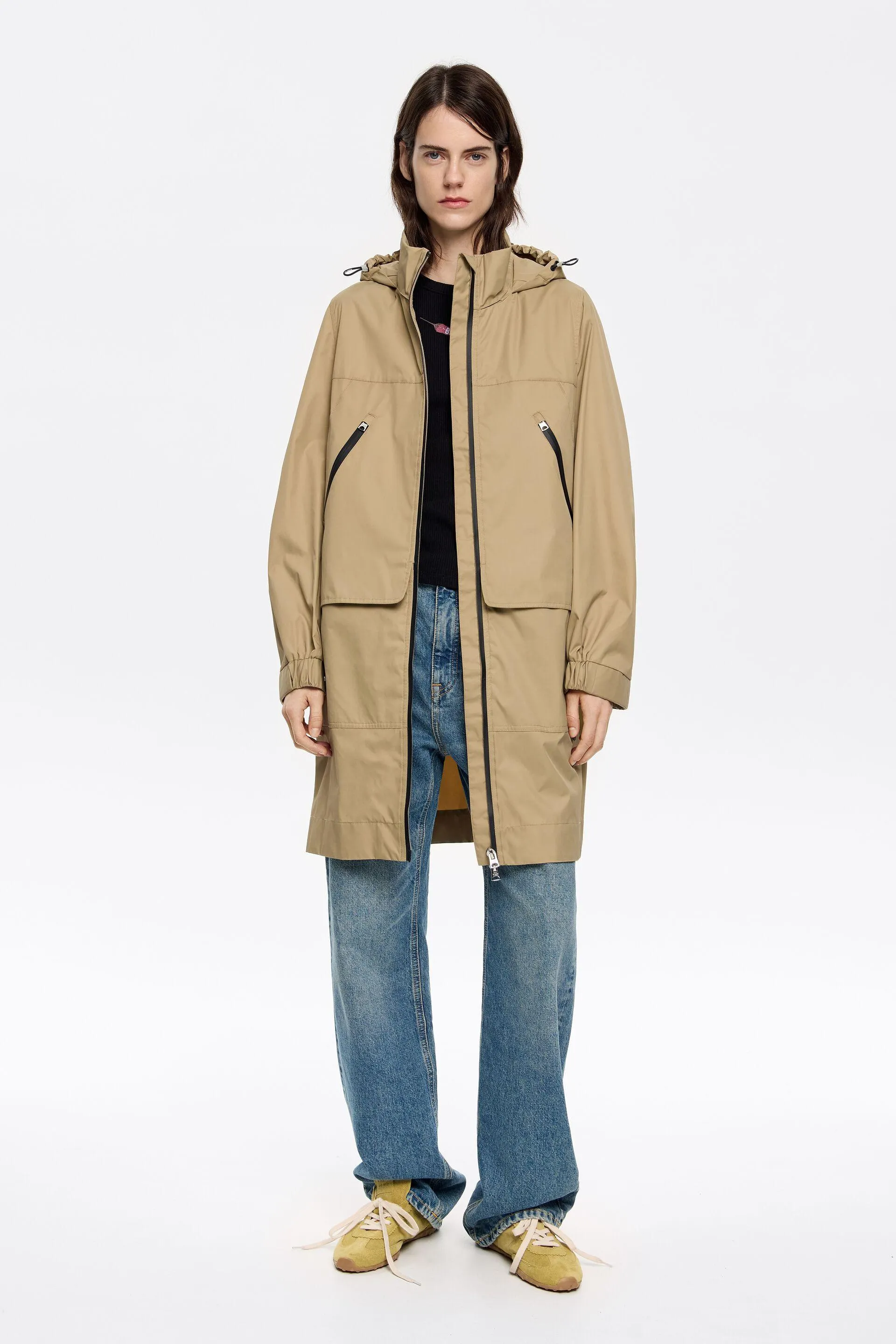 Gabardina midi recta camel