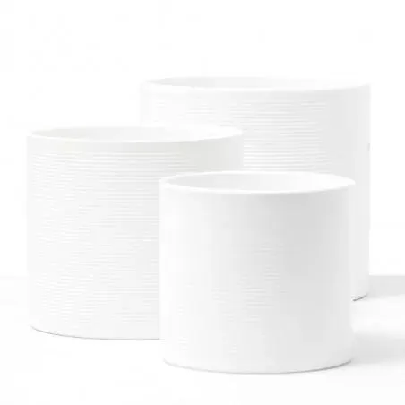 MACETERO CILINDRO RALLADO BLANCO