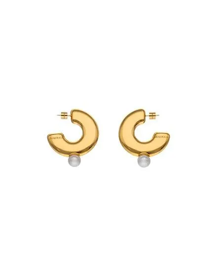 Pendientes de aro grandes Juno en acero dorado y perla