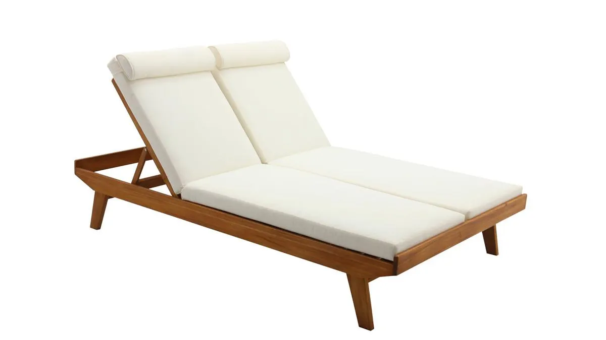 Tumbona doble con respaldo multiposición blanca y madera maciza 127 cm CARACAS